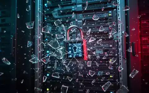Zerbrochenes digitales Vorhängeschloss mit Datenfragmenten um einen Server-Rack, symbolisiert Datenleck und offengelegte Informationen. - Foto: über boerse-global.de