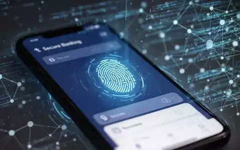 Nahaufnahme eines Smartphones mit sicherer Banking-App und Fingerabdruck-Symbol für biometrische Authentifizierung - Foto: über boerse-global.de