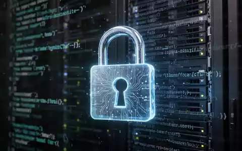 Leuchtendes digitales Vorhängeschloss-Symbol vor dunklem, verschwommenem Hintergrund aus abstraktem Code, das Cybersicherheits-Schwachstellen darstellt. - Foto: über boerse-global.de