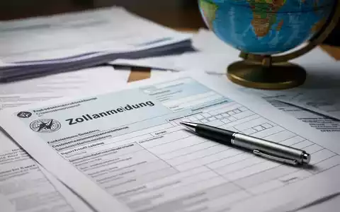 Nahaufnahme einer Zollanmeldung mit einem Stift, umgeben von unscharfen Dokumenten und einem Globus im Hintergrund. - Foto: über boerse-global.de