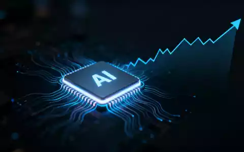Nahaufnahme eines stilisierten, leuchtenden KI-Chips mit Datenflüssen und einem angedeuteten, steigenden Börsenchart im Hintergrund. - Foto: über boerse-global.de