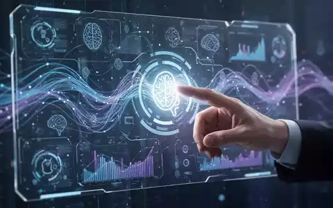 Eine Hand interagiert mit einer digitalen Benutzeroberfläche, die KI-Symbole und Datenflüsse anzeigt, um Kennzeichnungspflichten darzustellen. - Foto: über boerse-global.de