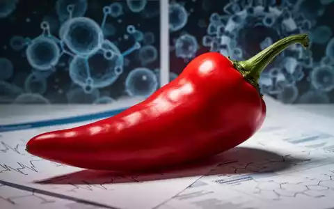 Eine Nahaufnahme einer leuchtend roten Chilischote mit unscharfem Hintergrund von medizinischen Forschungsdokumenten. - Foto: über boerse-global.de