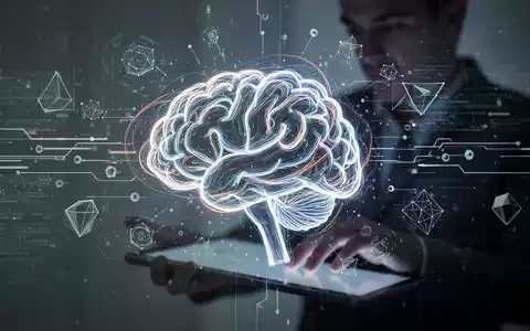Ein stilisiertes, leuchtendes Gehirnsymbol, umgeben von digitalen Datenströmen und geometrischen Formen, die KI und Fokus symbolisieren. - Foto: über boerse-global.de