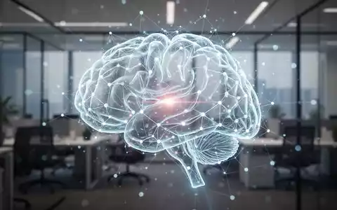 Ein stilisiertes, leuchtendes neuronales Netzwerk, das über einem modernen Büroumfeld schwebt und KI-Vertrauen und Kontrolle symbolisiert. - Foto: über boerse-global.de