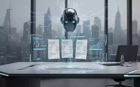 Ein futuristischer Schreibtisch mit holografischer Anzeige digitaler Belege und Finanzdaten, verarbeitet von einem KI-Agenten. - Foto: über boerse-global.de