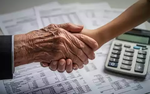 Eine ältere Hand hält eine jüngere Hand; im Hintergrund verschwommene Finanzdokumente und ein Taschenrechner, die Pflegekosten darstellen. - Foto: über boerse-global.de