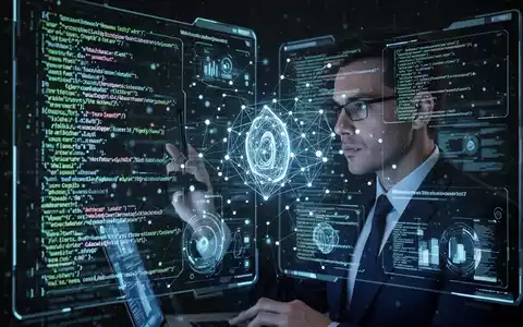 Ein Cybersicherheitsexperte analysiert leuchtende Datenvisualisierungen auf einem Bildschirm, die Netzwerkschwachstellen und Code darstellen. - Foto: über boerse-global.de