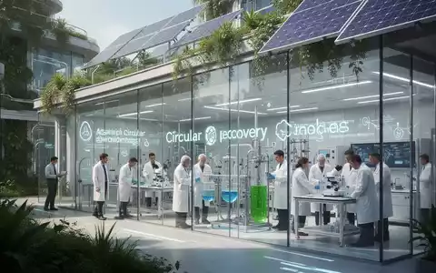 Ein modernes Forschungs- und Innovationszentrum mit grüner Architektur, Wissenschaftlern und Industrievertretern, die an Kreislaufwirtschaftstechnologien zusammenarbeiten. - Foto: über boerse-global.de