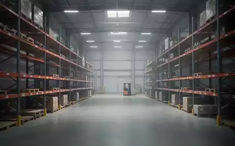 Leeres, modernes Logistiklager mit hohen Regalen und Paletten, das Schließung und wirtschaftlichen Wandel symbolisiert. - Foto: über boerse-global.de