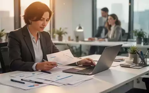 Eine Person (MPU-Berater) sitzt an einem Schreibtisch und prüft Dokumente und einen Laptop. Im Hintergrund ist ein Klient unscharf zu sehen. - Foto: über boerse-global.de