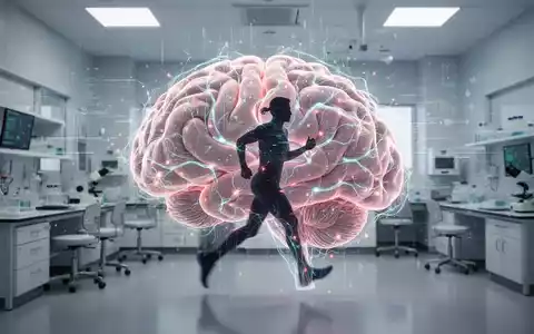 Ein stilisiertes Gehirn mit leuchtenden neuronalen Netzen und digitalen Datenströmen, überlagert von einer Silhouette einer laufenden Person. - Foto: über boerse-global.de
