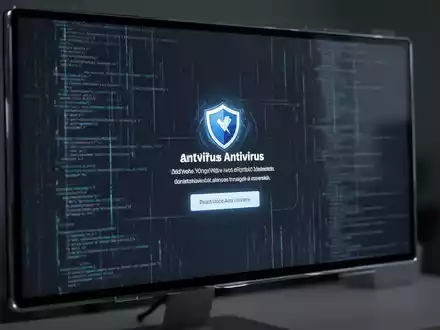 Nahaufnahme eines Computermonitors mit aufdringlicher Antiviren-Werbung, im Hintergrund dezente Datenströme. - Foto: über boerse-global.de