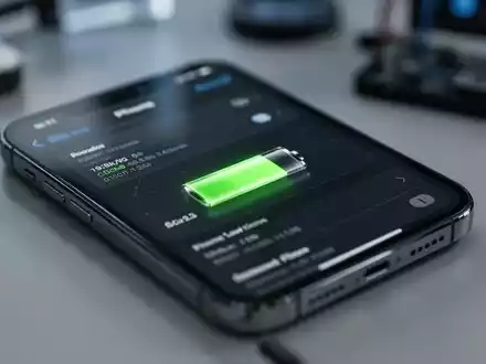 Ein Smartphone-Bildschirm zeigt ein Batteriesymbol mit niedrigem Ladestand und energiebezogene Einstellungen, was auf Batterieentladungsprobleme hinweist. - Foto: über boerse-global.de