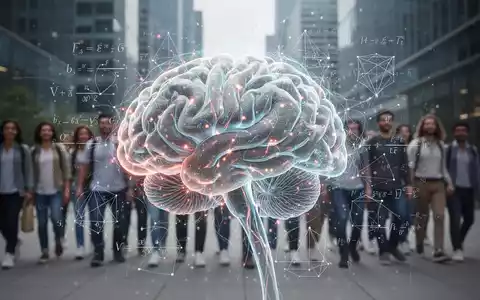 Abstrakte Darstellung eines Gehirns mit leuchtenden neuronalen Pfaden, überlagert von mathematischen Gleichungen und Gruppenverhalten. - Foto: über boerse-global.de
