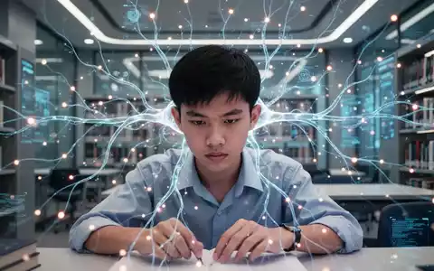 Ein junger vietnamesischer Student konzentriert sich intensiv, umgeben von leuchtenden neuronalen Pfaden und Datenpunkten. - Foto: über boerse-global.de