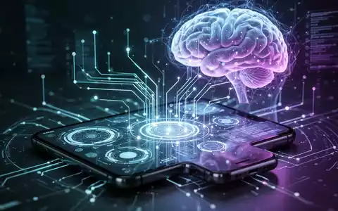 Ein futuristisches Smartphone mit leuchtenden KI-Schnittstellen und einem stilisierten Gehirn im Hintergrund, das künstliche Intelligenz darstellt. - Foto: über boerse-global.de