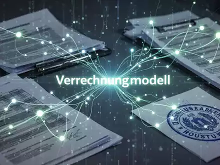 Abstrakte Darstellung des Finanzflusses und der Besteuerung, mit digitalen Linien, die Finanzdokumente und einen Zollstempel verbinden. - Foto: ĂŒber boerse-global.de