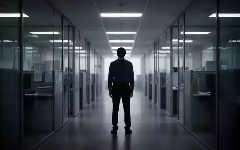 Eine einzelne, stilisierte Person steht isoliert in einem dunklen Büroflur, symbolisiert Mobbing und psychische Belastung am Arbeitsplatz. - Foto: über boerse-global.de