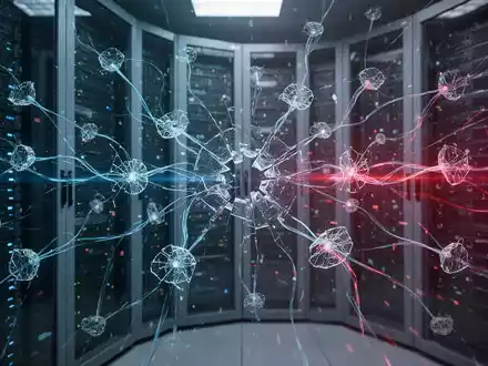 Abstraktes Bild, das Datenflussprobleme in einem Servernetzwerk zeigt und die WSUS-Synchronisationsfehler symbolisiert. - Foto: über boerse-global.de