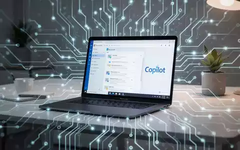 Leuchtendes neuronales Netzwerkmuster über einem Schreibtisch mit Laptop, der Microsoft 365-Oberfläche zeigt, symbolisiert KI-Training. - Foto: über boerse-global.de