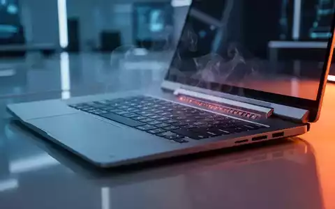 Nahaufnahme einer Laptop-Tastatur mit leichter Hitzeschleier, die aus Lüftungsschlitzen aufsteigt, in einem modernen Büro. - Foto: über boerse-global.de