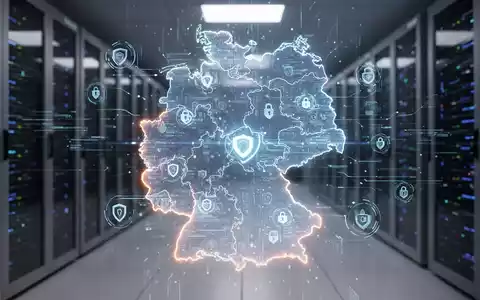 Stilisierte Deutschlandkarte mit digitalen Datenströmen und Sicherheitssymbolen für sichere Softwareentwicklung und digitale Souveränität. - Foto: über boerse-global.de