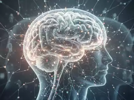 Ein abstraktes digitales Gehirn oder neuronales Netz, überlagert mit menschlichen Silhouetten, symbolisiert KI und mentale Gesundheit. - Foto: über boerse-global.de