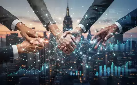Stilisierte neuronale Netzwerkverbindung menschlicher Hände über Stadtsilhouette, symbolisiert KI-Einfluss auf Arbeit, Wirtschaft und soziale Partnerschaften. - Foto: über boerse-global.de