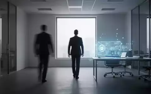 Eine verschwommene menschliche Silhouette geht aus einem leeren, hell beleuchteten Büro, das digitale Übergänge darstellt. - Foto: über boerse-global.de