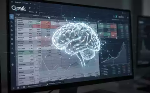 Ein stilisiertes, leuchtendes neuronales Netzwerk-Symbol, das subtil in eine Tabellenkalkulation auf einem Computermonitor integriert ist. - Foto: über boerse-global.de