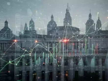 Abstrakte Darstellung von Finanzdaten und städtischen Silhouetten, die die Komplexität der kommunalen Personalverwaltung symbolisiert. - Foto: über boerse-global.de