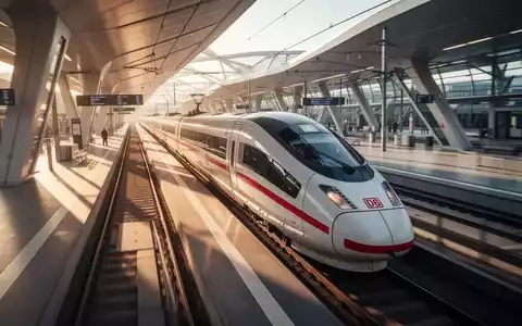 Ein ICE-Hochgeschwindigkeitszug der Deutschen Bahn fährt in einen modernen, sonnendurchfluteten Bahnhof ein. - Foto: über boerse-global.de
