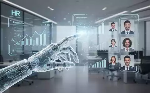 Eine transparente, futuristische Hand interagiert mit einer holografischen Anzeige von HR-Daten und digitalen Mitarbeiterprofilen. - Foto: über boerse-global.de