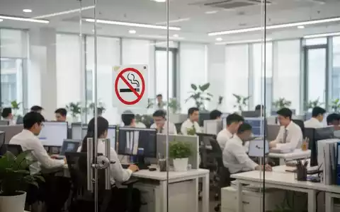 Ein modernes Büro in Vietnam mit einem Rauchverbotsschild. Mitarbeiter arbeiten an ihren Schreibtischen in einer sauberen, gesunden Umgebung. - Foto: über boerse-global.de