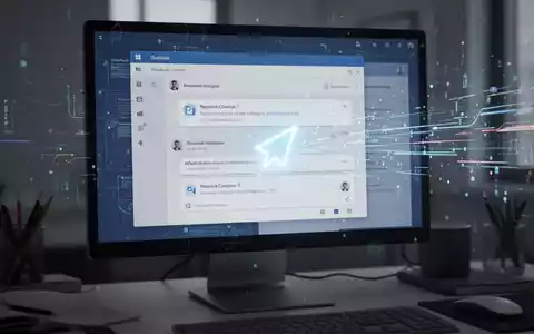 Leuchtende, moderne E-Mail-Oberfläche auf einem klassischen Computerbildschirm, die den Übergang und die Integration von KI in Outlook symbolisiert. - Foto: über boerse-global.de
