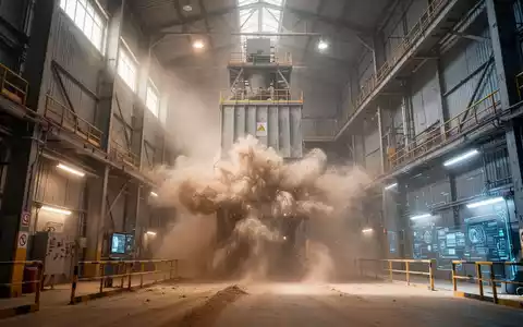Ein futuristisch anmutender industrieller Elevator, umgeben von einem feinen Staubnebel, beleuchtet von warmem, dramatischem Licht. - Foto: über boerse-global.de