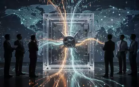 Abstrakte Darstellung von Cybersicherheit und Compliance im Finanzsektor. Leuchtende Datenströme fließen in einen sicheren, transparenten Tresor. - Foto: über boerse-global.de