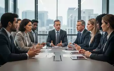 Eine Gruppe von Personen, die Arbeitnehmer und Management repräsentieren, sitzt an einem Konferenztisch und diskutiert ernsthaft. - Foto: über boerse-global.de
