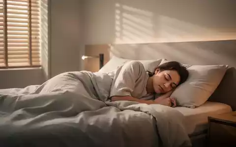 Eine Person schläft friedlich in einem modernen Schlafzimmer mit sanftem, warmem Licht, das durch Jalousien fällt. - Foto: über boerse-global.de