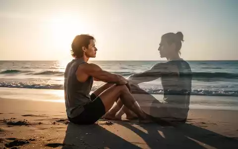 Eine muskulöse Person sitzt am Strand und blickt nachdenklich auf das Meer, während die Sonne untergeht. - Foto: über boerse-global.de