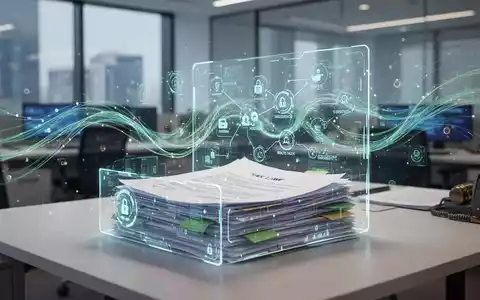 Ein stilisiertes Bild, das digitale Datenströme und eine transparente Benutzeroberfläche über einem Stapel Papierdokumente darstellt, symbolisiert Bürokratieabbau und Digitalisierung im Steuerrecht. - Foto: über boerse-global.de