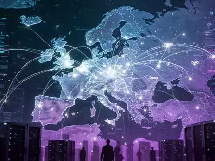 Leuchtende digitale Europakarte mit Datenströmen, symbolisiert digitale Souveränität und technologische Unabhängigkeit. - Foto: über boerse-global.de