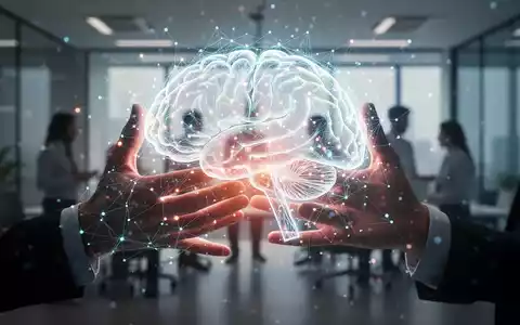 Eine futuristische Darstellung der Zusammenarbeit zwischen Mensch und KI im Personalmanagement, mit leuchtenden neuronalen Netzwerken und menschlichen Händen. - Foto: über boerse-global.de