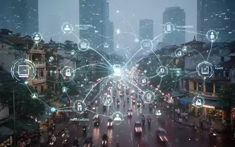 Abstrakte Darstellung von digitalen Datenflüssen und Netzwerken, die Online-Handel und Influencer-Marketing symbolisieren. - Foto: über boerse-global.de