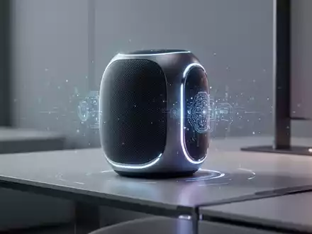 Ein schlanker, bildschirmloser Smart-Lautsprecher mit minimalistischem Design, dezent leuchtend, als Symbol für KI-Begleiter-Hardware. - Foto: über boerse-global.de