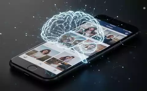 Stilisierte digitale Gehirn in Smartphone-Bildschirm mit Fotogalerie, symbolisiert KI in Bildersuche und -bearbeitung. - Foto: über boerse-global.de