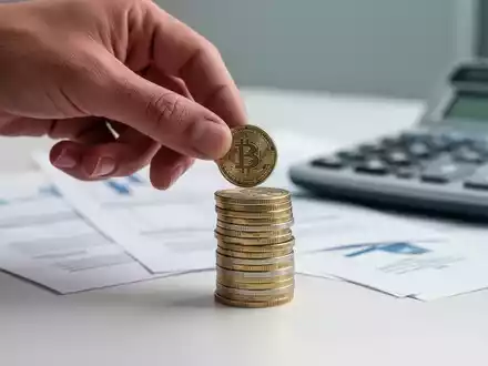 Eine Hand legt eine Münze auf einen Stapel von Münzen, mit verschwommenen Dokumenten im Hintergrund, die finanzielle Stabilität symbolisieren. - Foto: über boerse-global.de