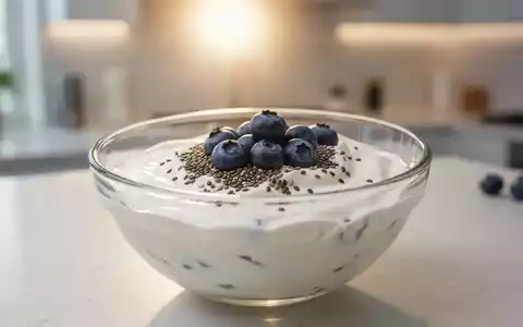 Ein Nahaufnahme einer Schale Naturjoghurt mit Chiasamen und Blaubeeren, die Darmgesundheit und Präbiotika/Probiotika symbolisiert. - Foto: über boerse-global.de