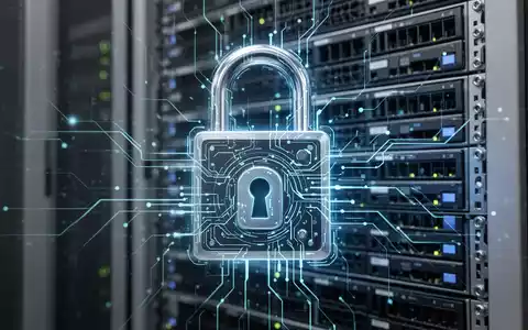 Leuchtendes digitales Vorhängeschloss über verschwommenen Server-Racks, symbolisiert Datensicherheit, rechtliche Schritte und Cyberkriminalitätsgesetze. - Foto: über boerse-global.de